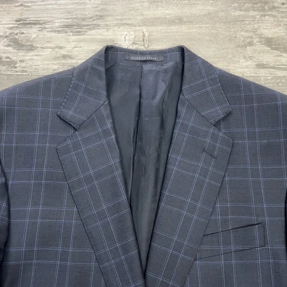 Luigi Bianchi Mantova Navy w/ Blue Plaid Super 120’s Suit 42L - Picture 2 of 11